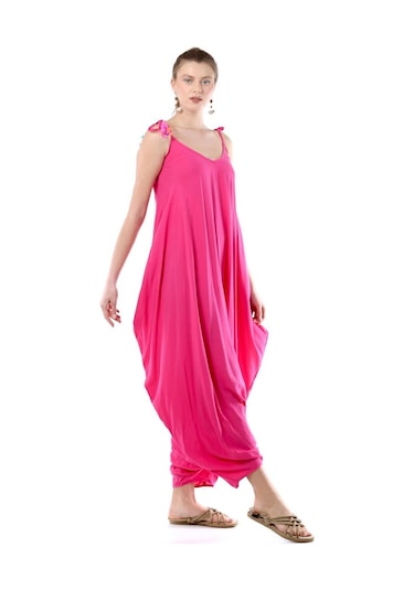Kadın Eyes Ayarlanabilir Omuz Askılı Oversize Tulum Pembe