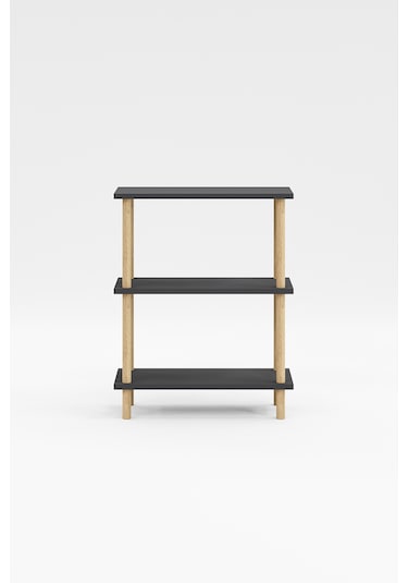 Dekoratif 3 Raflı Ahşap Ayaklı Kitaplık Yan Sehpa Antrasit Gri