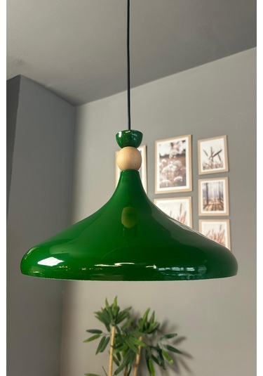 Yeşil Ahşap Şapka Tekli Avize Sarkıt Salon Mutfak Cafe Butik Lamba Aydınlatma Avizeler Yeşil