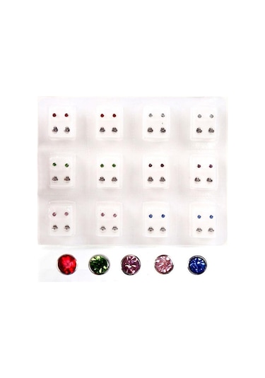 Çok Renkli 12 Çift Çelik Kulak Çiviler Küpe Seti Tıbbi Küpe Piercing Alet Setleri Kadınlar Takı Piercing Saplama Küpe Çok Renkli