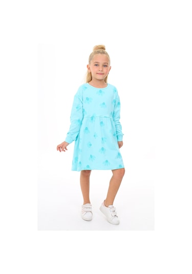 Toontoy Kids Toontoy Kız Çocuk Baskılı Elbise Mint Yeşili