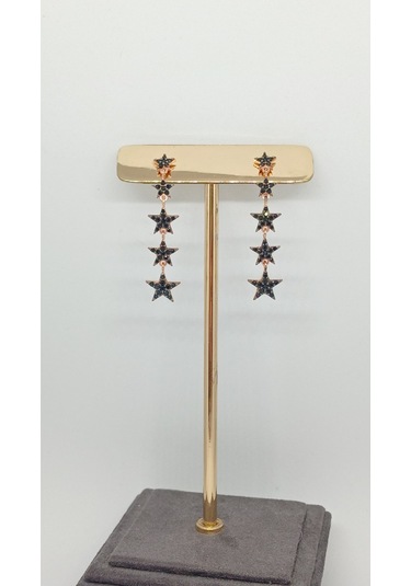 Taşlı Kayan Yıldız Model Rose Kaplama 925 Ayar Gümüş Küpe Modern Tasarım Gümüş