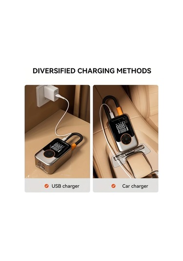 Oldfriend 1 Adet Gümüş Renk Taşınabilir Araba Pompası, Kablosuz Led Işıklı Dijital Basınç Göstergeli