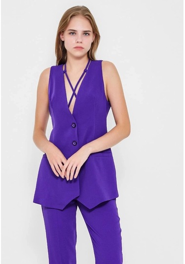 Modatalika Kadın Kolsuz Düğmeli İkili Takım Mor