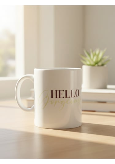 Hello Temalı Seramik Kupa Beyaz
