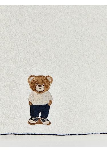 Ekru Ayı Teddy Nakışlı Pamuklu Yüz Havlusu 50x80 Cm