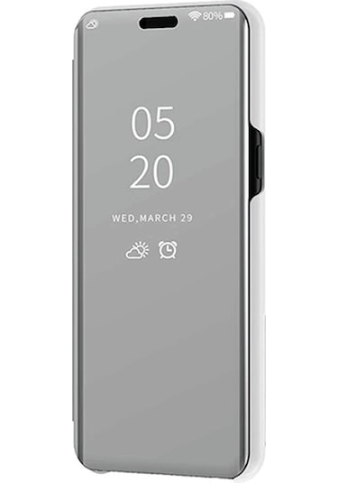 Huawei Mate 20 Pro Aynalı Kapaklı Lüx Kılıf Gümüş
