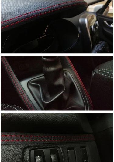 Araç Içi Kırmızı Dikiş Detaylı Kendinden Yapışkanlı Deri Trim Şerit 2,5 Metre