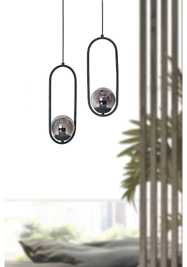 Luzarana Zenga 2 Li Antrasit Metal Gövde Füme Camlı Tasarım Lüx Avize Çok Renkli