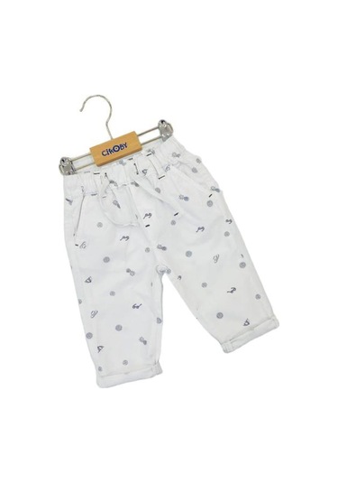 Erkek Bebek Pamuklu Bel Paça Lastikli Pantolon-12635-beyaz Beyaz