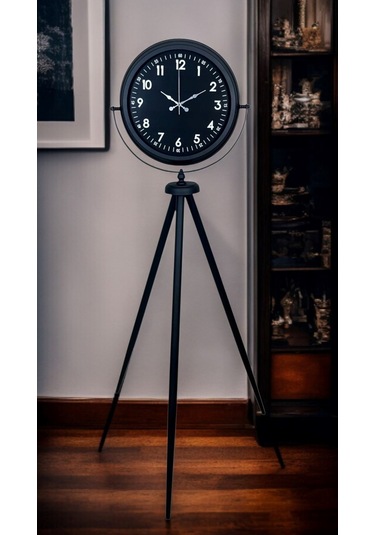 Royal Black Tripod Ayaklı Modern Tasarım Saat Siyah
