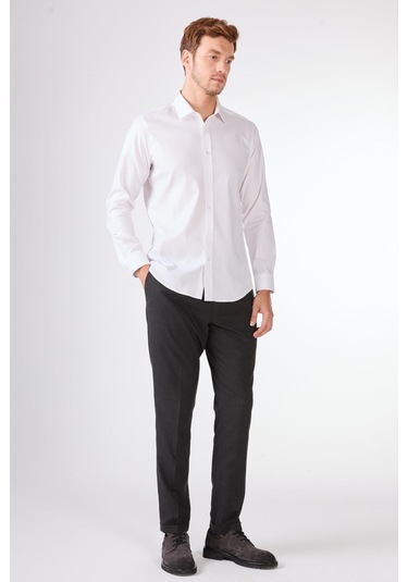 Beyaz Düz Erkek Gömlek - Slım Fıt Beyaz