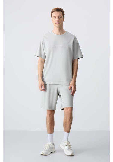 Tommy Life Taş Pamuklu Kalın Yumuşak Dokulu Oversize Fit Basic Erkek Şort Takım - 85257