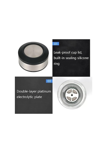 Taşınabilir Sağlık Hidrojen Zengin Su Kupası Yüksek Konsantrasyon Negatif İyon Elektroliz Jeneratörü, Kapasite: 450ml Siyah Ub Siyah