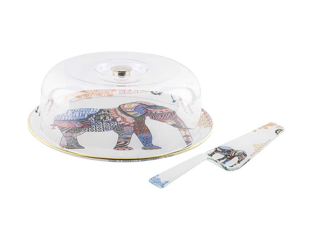 Tantitoni Cam Fil Desenli Yuvarlak 3 Parça Fanus Seti Beyaz