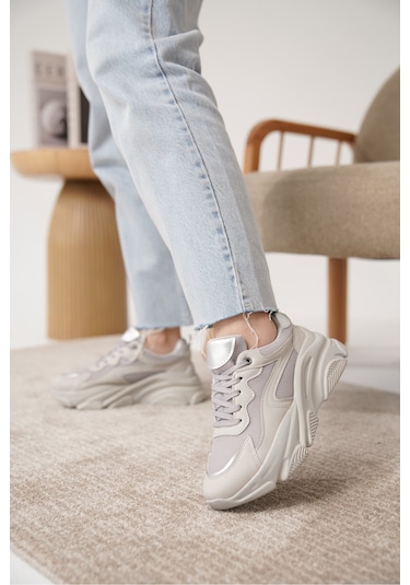 D383 Günlük Ortopedik Kadın Sneaker Spor Ayakkabı Gri