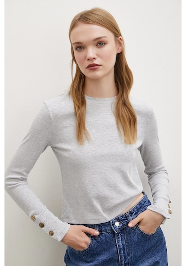 Kolu Düğmeli Bluz Gri Gri