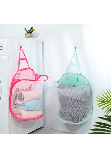 Mufunye Duvar Montajlı Katlanabilir Kumaş Çamaşır Sepeti - Gri Ağ Desenli Banyo Organizer 30x40x18 Cm - Ev İçin Konforlu Depolama Aracı Gri