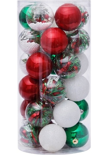 Hermoso 30 Adet 6cm Şeffaf Noel Topu Seti - Parti Dekorasyonu Kırmızı Kırmızı