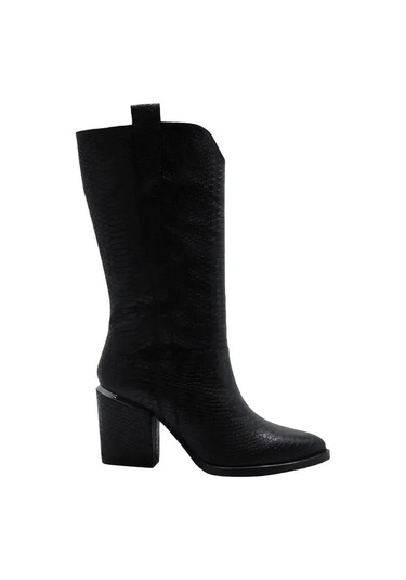 Poletto Hakiki Deri Sıyah Çizme Topuklu 855 43 V1 S-1048 Siyah