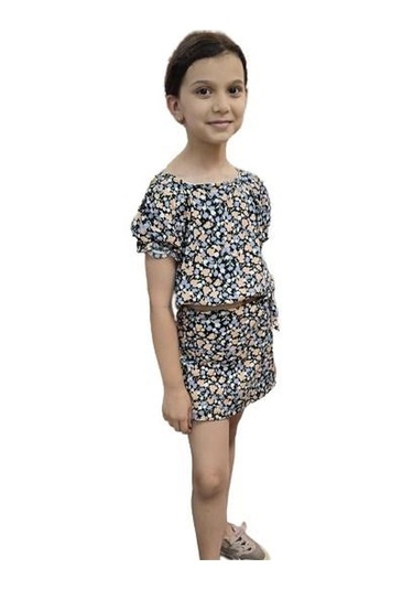 Çiçekli Şort Etekli Kız Çocuk Takım St07572 Siyah