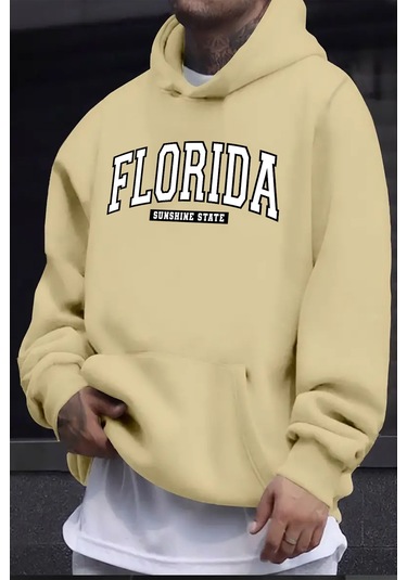 Florida Baskılı Oversize Sweatshirt Bej