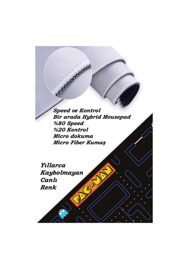 Pac-man Oyun Gaming Klavye Mouse Pad Kaymaz Taban Kenarları Dikişli Su Geçirmez Masa Matı 70x30 Cm