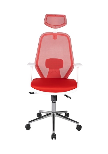Ofisbazaar Dali Beyaz Fileli Yönetici Koltuğu Ergonomik Başlıklı Ofis Koltuğu Kırmızı Kırmızı