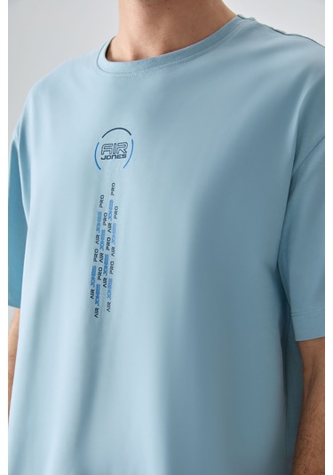 Tommy Life Açık Mavi %100 Pamuk Kalın Yumuşak Dokulu Oversize Fit Baskılı Erkek T-shirt - 88355 Açik Mavi