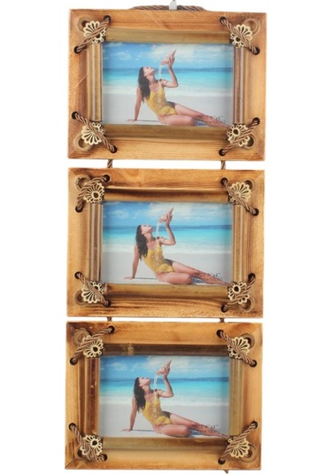 El Yapımı Doğal Ahşap 3 Lü Bambu Bamboo Fotoğraf Çerçevesi Dekoratif Ev Ofis Hediyesi Duvar Süsü - 2
