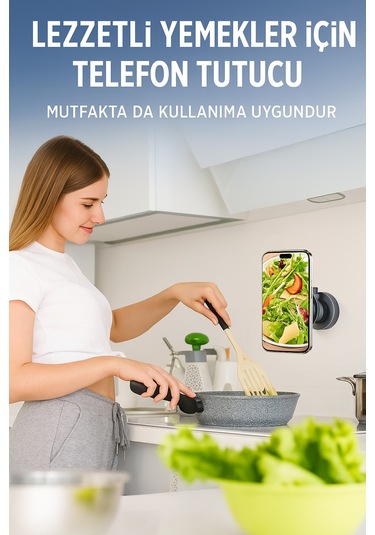 Vakumlu Elektrikli 3 Hareketli Araç Tutacağı 360 Derece Siyah