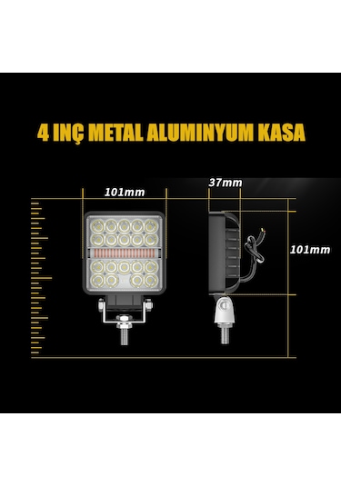 Off Road Çakarlı Drl Gündüz Led Kare Çalışma Lambası Ve Sis Farı
