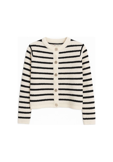 6878 Kadın Çizgili Pirinç Triko Hırka Naturel Naturel