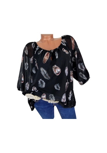 Siyah Dökümlü Moda Günlük V Yaka Üst Baskılı Yarım Kollu Gömlek Kazak Tişört Siyah