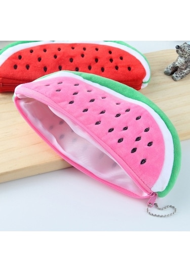 Willowhaven Sevimli Karpuz Peluş Kalem Çantası Kırmızı, Okul & Ofis İçin, 22x12 Cm, Yarım Daire Şekil Kırmızı