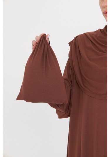 Tek Parça Namaz Elbisesi Viskon Düz 2503 14 Kahverengi