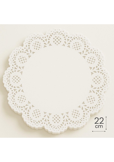 Dolphin Dantel Görünümlü Kağıt Tabak Altlığı - 22 Cm. - Beyaz Dantel Kağıt - 100 Adetlik Paket Beyaz