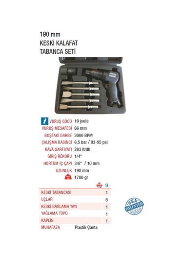 Emax ET-2275K Havalı Keski Kalafat Tabanca Seti 190 MM