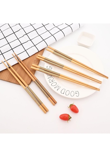 Green Circle 5 Pairs El Yapımı Doğal Bambu Ahşap Çubuklarını Sağlıklı Çin Karbonizasyon Çubuklarını Yeniden Kullanılabilir Suşi Gıda Sopa Sofra Seti Diğer