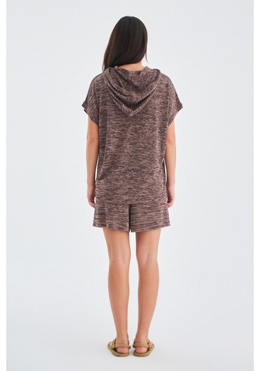 Peraluna Kaıra Blouse & Shorts Kapüşonlu Yazlık Kadın Triko Şort Kahve Kahverengi