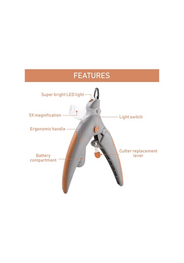 Vkemall Kedi Tırnak Kesici Led Işık Ve 5x Büyütec İle Kan Damarını Engelle, Ergonomik Silikon Kollü Paslanmaz Çelik Bıçak