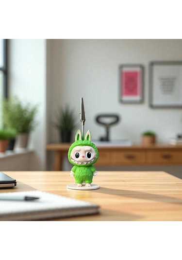 Dekoratif Sevimli Labubu Notluk - Kağıt Tutacağı - Fotoğraf Tutacak Yeşil