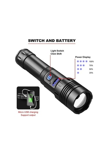 Ulzyvf Yüksek Xhp70 Usb Şarjlı, 20000 Rk Siyah Taktik Fener Createtech Zoomlanabilir Yürüyüşü, Kamp İçin Siyah