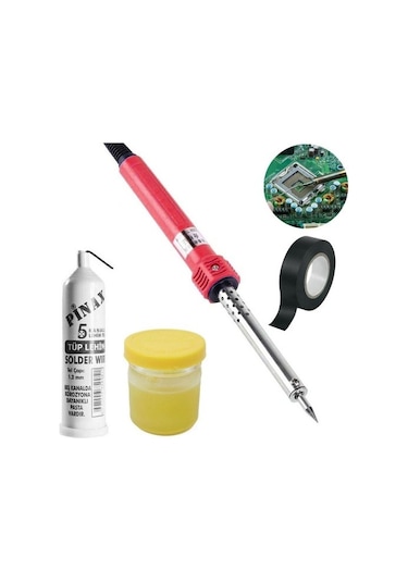 4 Lü Lehim Seti 40w Lehim Makinası Havya Kalemi Tel Pasta Elektrik Bandı