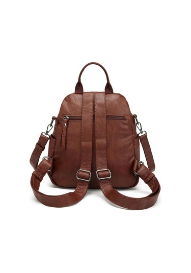 Yıkama Deri Sırt Askılı Kadın Çantası 21-k Barcelona 1908 Kahve - Kahve