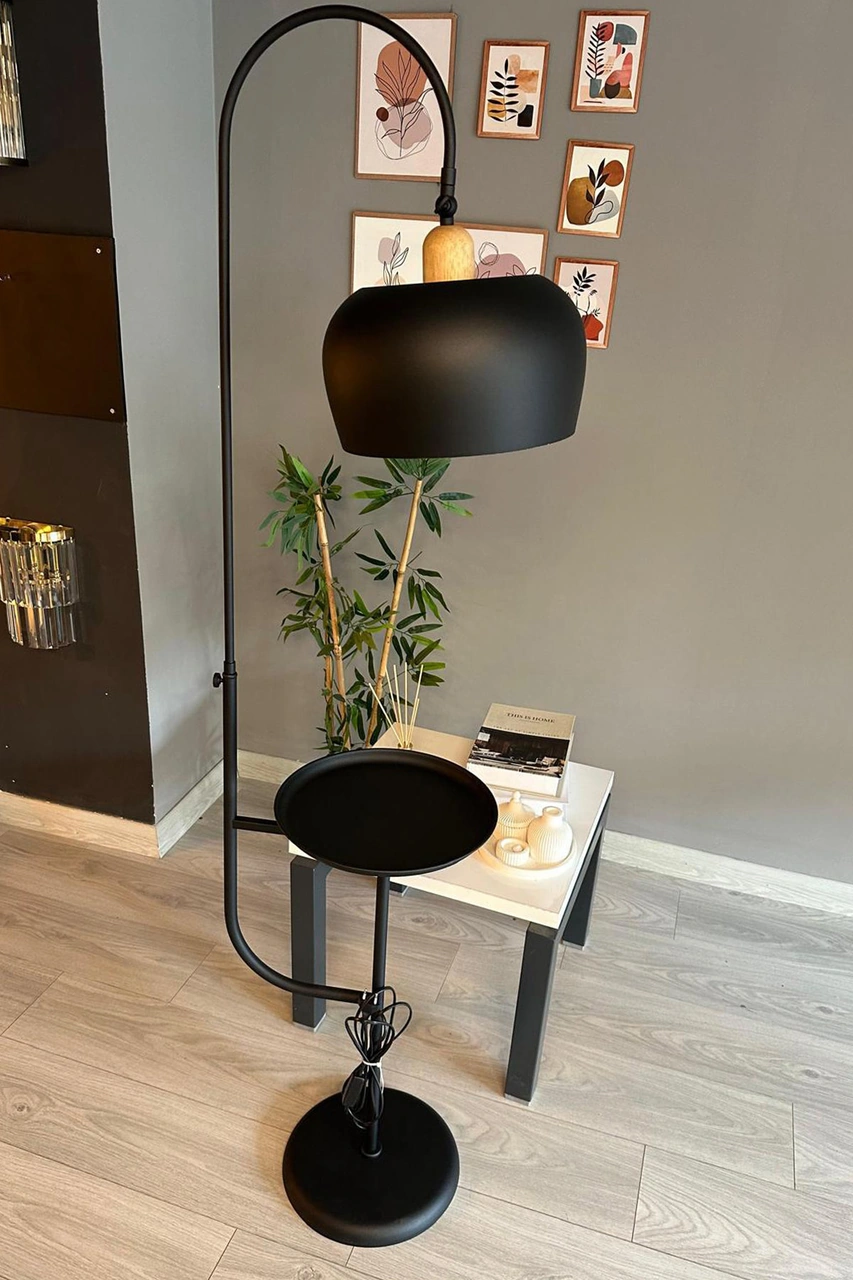 Lambader Siyah Hareketli Başlık Sehpalı Modern Dekoratif Metal Oturma Odası Çalışma Odası Zemin Siyah