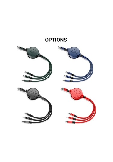 Sandwich Kırmızı 3.6ft Genişletilebilir 3 Cihazlı Şarj Kablosu Lightning Type-c Micro Usb 2a Hızlı Şarj