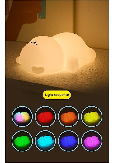 Xurunkeji Silikon Yatan Düz Ayı Led Gece Lambası Sevimli Hayvan Çocuk Gece Lambası Dokunmatik Kontrol Usb Şarj Edilebilir Lambalar Çocuklar İçin Beyaz