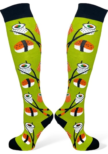 4'lü Unısex Sushi, Muz, Karpuz Ve Lama Tasarımlı Esnek Nem Alabilen Pamuklu Diz Üstü Çoraplar Çok Renkli