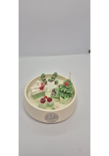 Yılbaşı Hediyelik Linda Kase Mum El Yapımı, Doğal Soya Mum Kırmızı - Yeşil - Beyaz